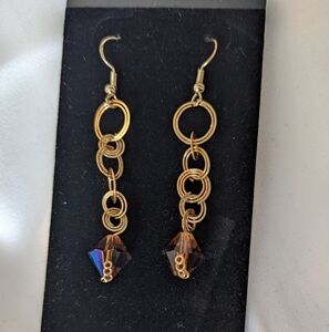 Bi Cone Sparkly Gold Earrings Handmade Circle Hoops Unique Dangle Cute Long
